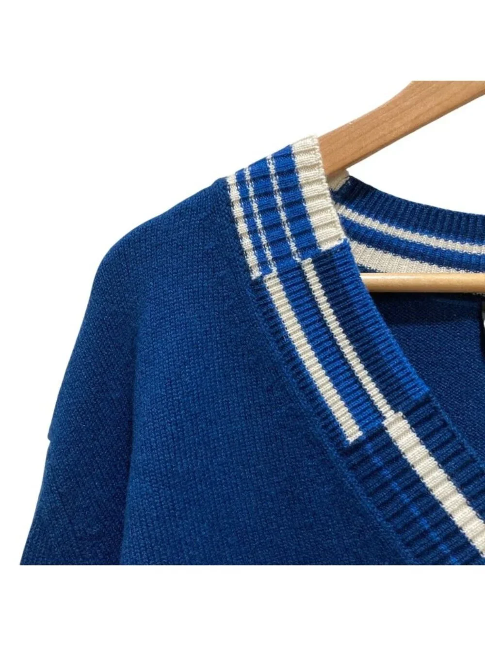 Chanel Numbering Jacquard Neck Cashmere Pullover Knit Sweater S Blue